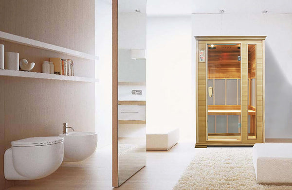 online Sauna Finlandese ad Infrarossi 2 posti 120x97 cm in Hemlock Canadese H188 Vorich Gold Eco