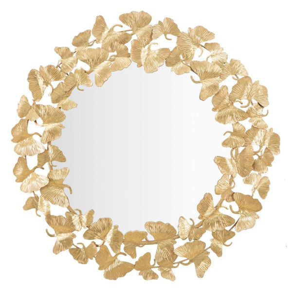 Specchio Foglie Round Ø87x2,5 cm in Ferro e MDF Oro sconto