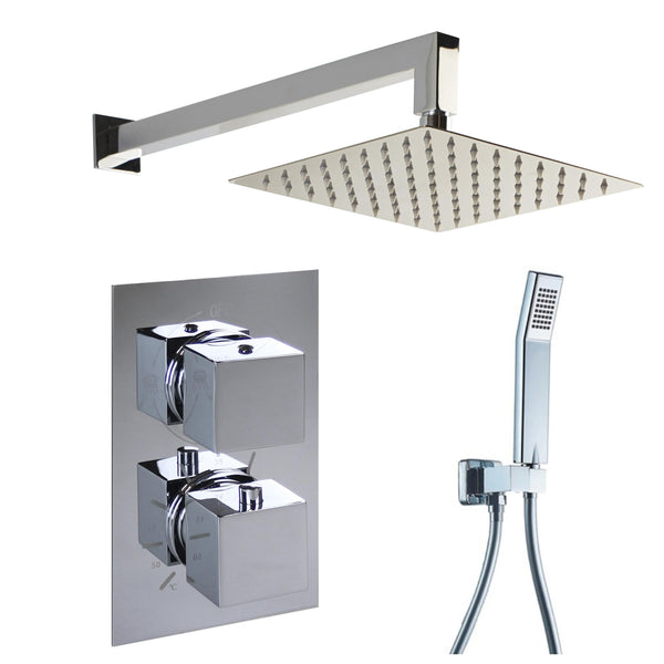 Kit Soffione Doccino e Miscelatore Termostatico in Acciaio Inox 20x20 cm da Parete Bonussi Tanana Cromato sconto