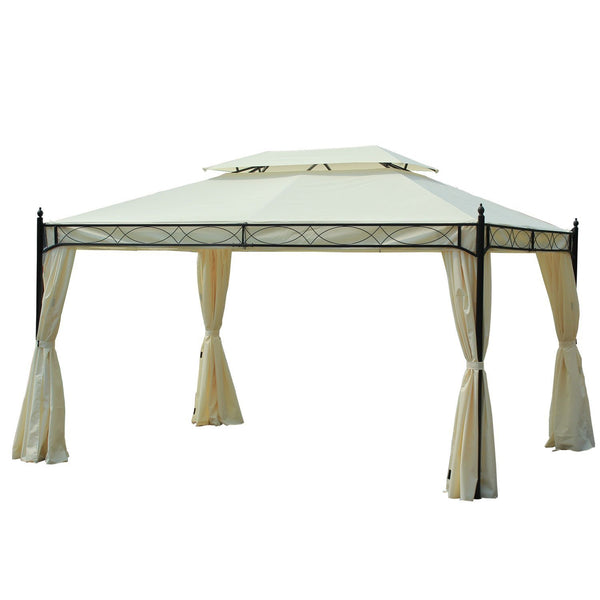 acquista Gazebo da Giardino 3x4m in Acciaio Teli Laterali e Doppio Tetto Crema