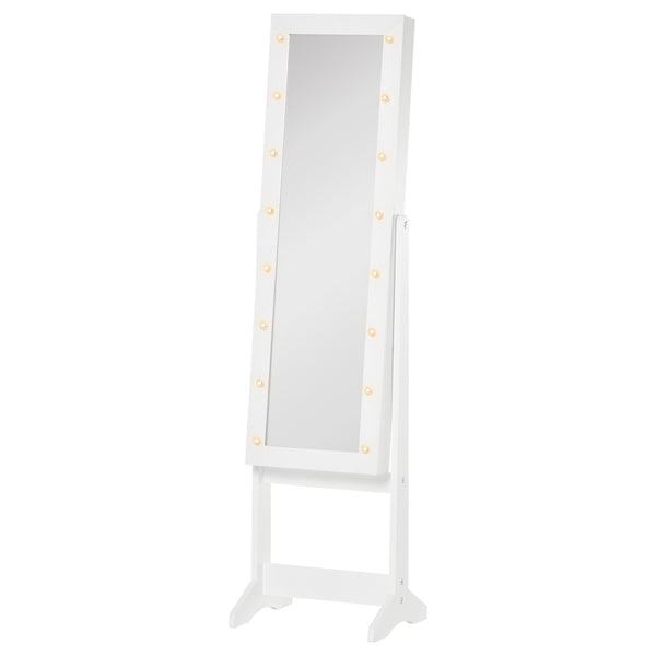 acquista Specchio da Terra Armadio Portagioie Regolabile e Luci LED Bianco 36x30x136 cm