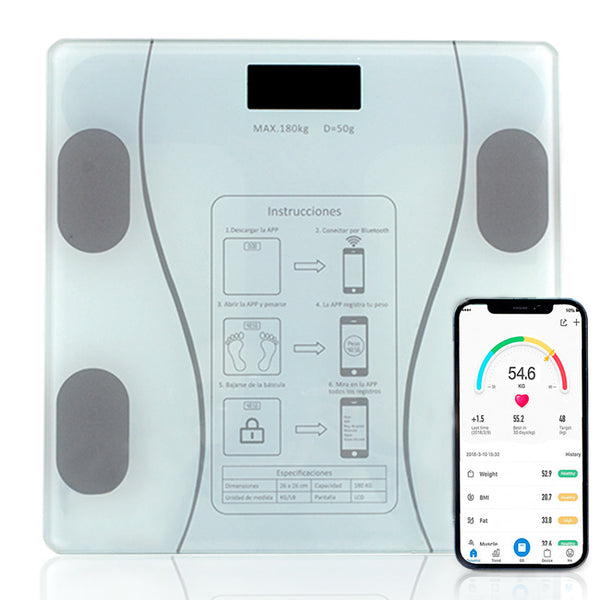 online Bilancia Pesapersone Digitale Max 180 Kg in Vetro con App Bluetooth Bianca