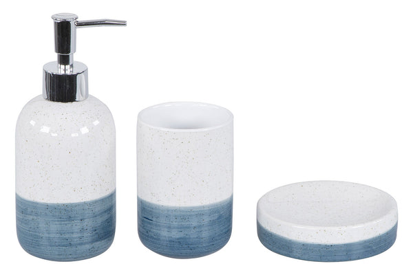 Set 3 Accessori da Bagno in Ceramica Bianco-Blu acquista