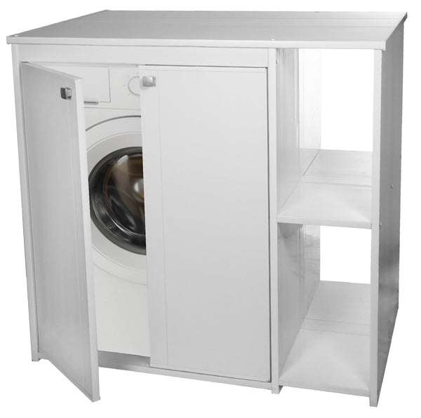 Coprilavatrice da Esterno in PVC 95x60x94 cm 2 Ante con Ripiani Laterali Laundry Bianco sconto