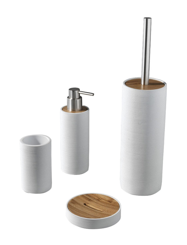 Set 4 Accessori da Bagno in Resina TFT Accessories Bianco Rigato e Bambù prezzo
