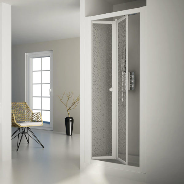 sconto Porta Doccia 1 Anta Scorrevole a Libro in Acrilico H185 cm Dorini Bianco Varie Misure