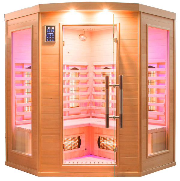prezzo Sauna Finlandese ad Infrarossi 3/4 Posti 150x150 cm H190 in Legno di Abete Apollon 3C
